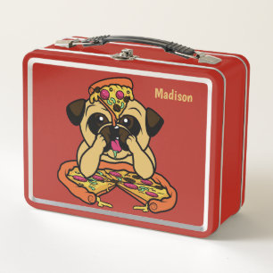 Funny Pizza Pug custom name lunch boxes