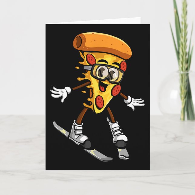 Funny Pizza Ski Cheesy Pie Foodie Skiing Instructo Card (Front)