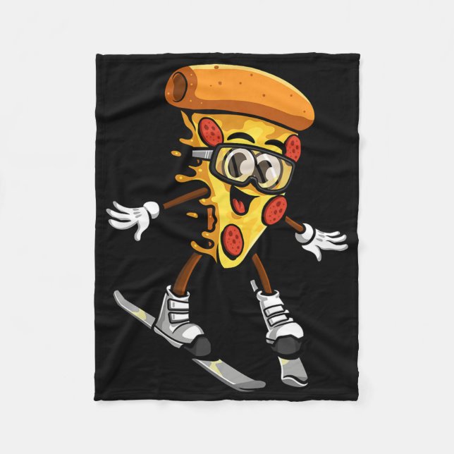 Funny Pizza Ski Cheesy Pie Foodie Skiing Instructo Fleece Blanket (Front)
