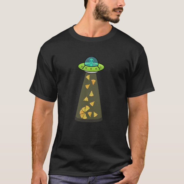 Funny Pizza Ufo Alien Eating Pizza A Ufo Extraterr T-Shirt (Front)