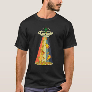 Funny Pizza UFO Alien Eating Pizza a UFO Extraterr T-Shirt