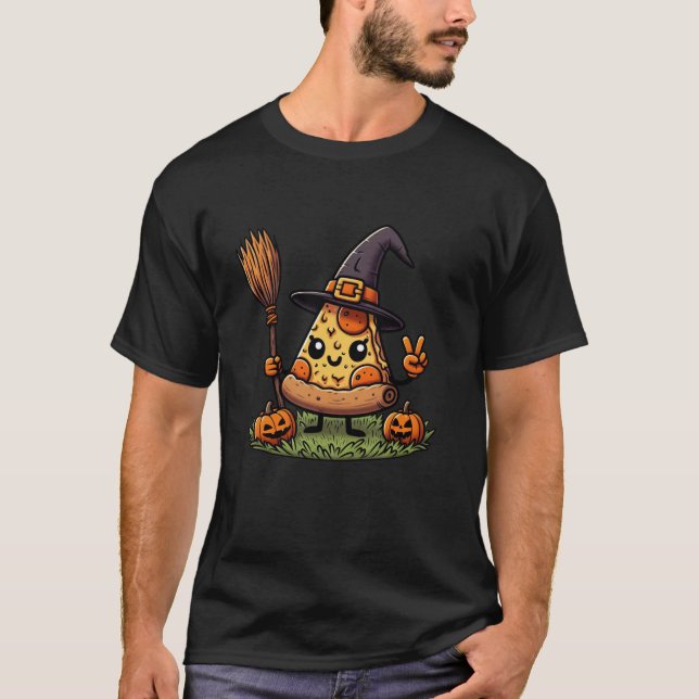 Funny Pizza Witch Pumpkin Halloween Mens Womens Ki T-Shirt (Front)