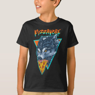 Funny Pizzavore Pizza Lover Pun Wolf Retro 90s Vap T-Shirt