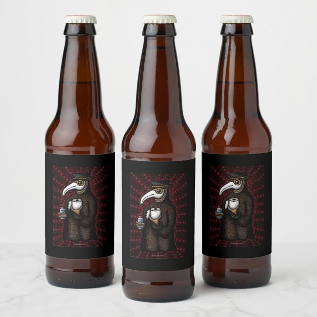 Funny Plague Doctor with Toilet Paper Beer Bottle Label (Bottles)