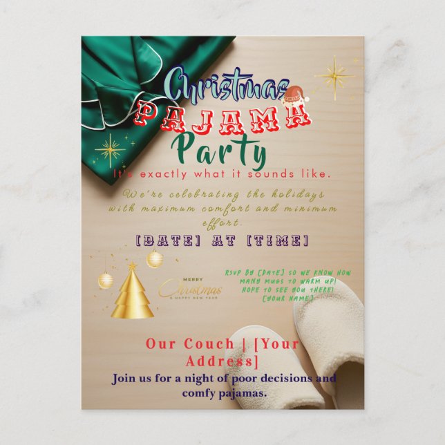 Funny Plaid Cozy Christmas Pajama Party Invitation (Devant)