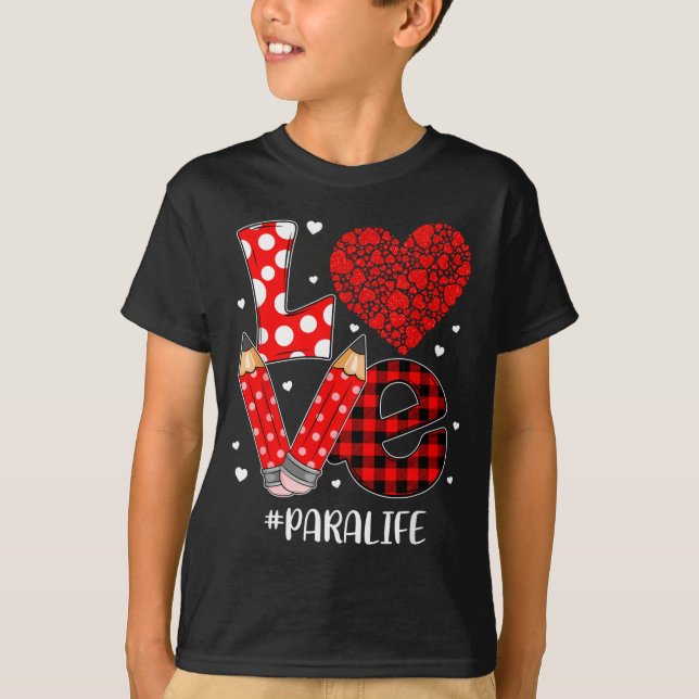 Funny Plaid Heart Love Para Life Valentine Day Chr T-Shirt (Front)