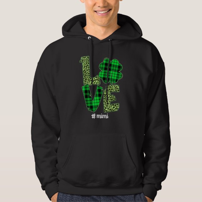 Funny Plaid Shamrock Love Mimi Leopard St Patrick  Hoodie (Front)