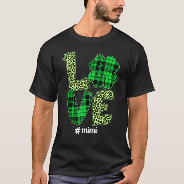 Funny Plaid Shamrock Love Mimi Leopard St Patrick  T-Shirt (Front)