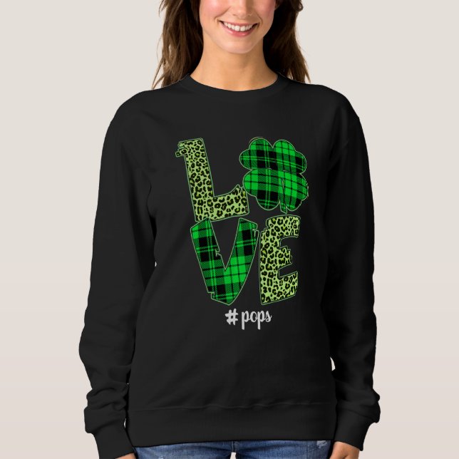 Funny Plaid Shamrock Love Pops Leopard St Patrick  Sweatshirt (Front)