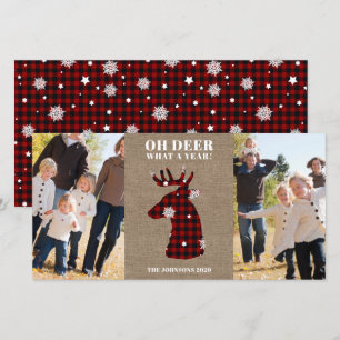 Funny Plaid Snowflake Oh Deer Photo Holiday Card