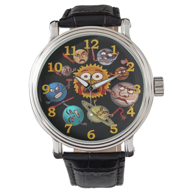 Funny Planet Revolution Solar System Cartoon Watch (Front)