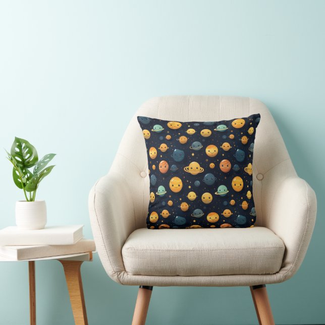 Funny Planets Space Pattern Throw Pillow (Chair)