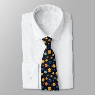 Funny Planets Space Pattern Tie