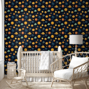 Funny Planets Space Pattern Wallpaper