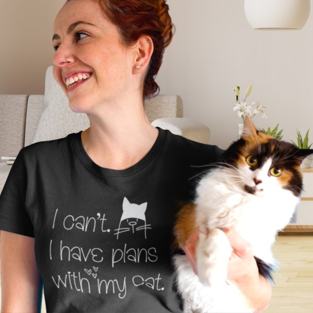 Funny Plans With My Cat Cute White Typography  T-Shirt (Creator Uploaded)