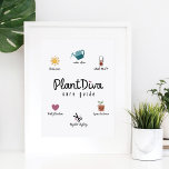 Funny Plant Diva Care Guide Plant Lovers Growing Poster<br><div class="desc">Are you crazy about plants? or know someone who is a total plant diva? Then this "Plant Diva Care Guide" poster is perfect for yourself or as a gift. Our design features six plant care icons with fun instructions/requirements underneath each. "Plant Diva Care Guide" is displayed in a fun typographic...</div>