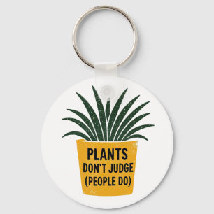 Funny Plants Don't Judge Vintage Ink Stamp Art Keychain