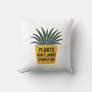 Funny Plants Don't Judge Vintage Ink Stamp Art Throw Pillow