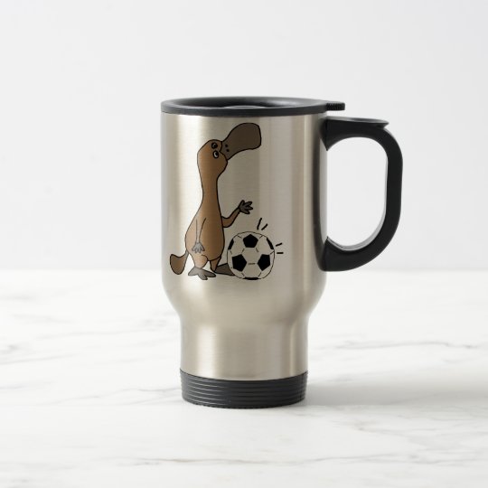 Funny Platypus Playing Soccer or Football Art Travel Mug