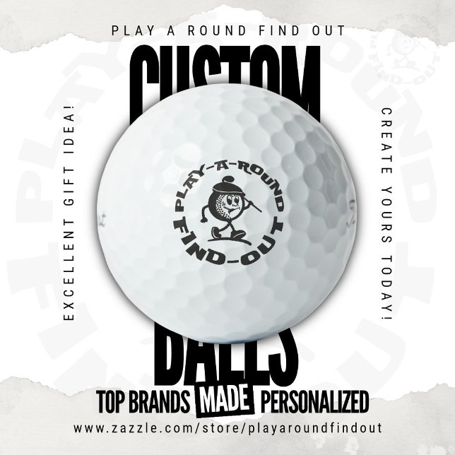 Funny Play A Round Find Out Custom Titleist Pro V1 Golf Balls (Custom Golf Balls by Play A Round Find Out, this is the flagship design baring the stores logo)