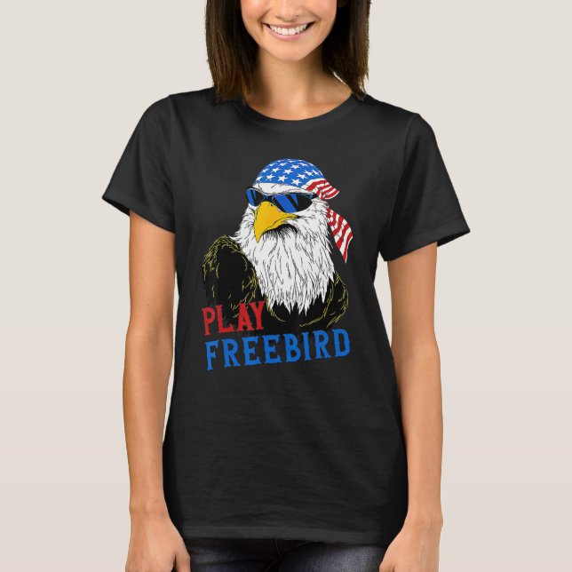 Funny Play Free Bird 4th Of July Bald Eagle Mullet T-Shirt (Front)