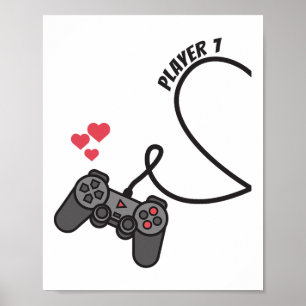 Funny Player 1 Player 2 Matching Gamer Couple Him Poster