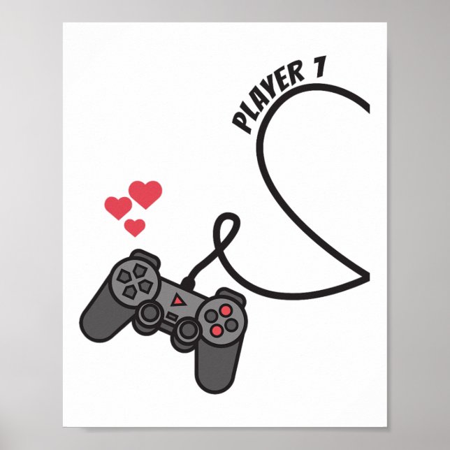 Funny Player 1 Player 2 Matching Gamer Couple Him  Poster (Front)