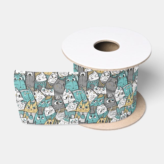 Funny Playful Cats Satin Ribbon (Spool)