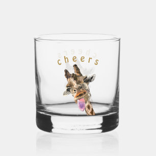 Funny Playful Giraffe Cheers Custom Text Whiskey Glass