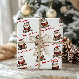Funny Playful Santa Cartoon Holiday Wrapping Paper