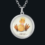 Funny Playful Winking Yellow Duckling - Smlie Silver Plated Necklace<br><div class="desc">Smile - Funny Yellow Duck Playful Wink Happy Smile Cartoon Drawing and Text - Choose / Add Your Unique Text / Font / Colour - Make Your Special Gift - Resize and move or remove and add elements / image with customization tool ! - Drawing and Design by MIGNED. You...</div>