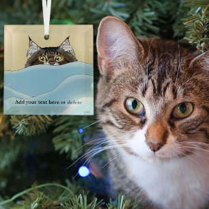 Funny Playful Yellow Tabby Cat Morning Humour Glass Ornament