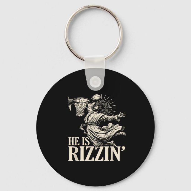 Funny Playing Basketball Easter He Is Rizzin  Keychain (Front)