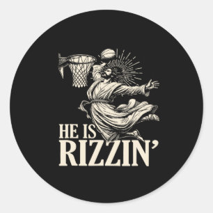 Funny Playing Bysketbyll Easter He Is Rizzin Classic Round Sticker