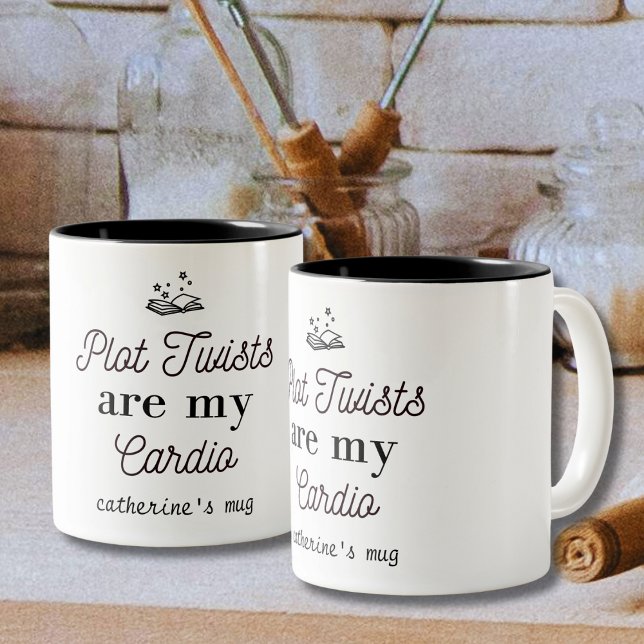 Funny Plot Twists Are My Cardio Book Lovers Two-Tone Coffee Mug (Creator Uploaded)