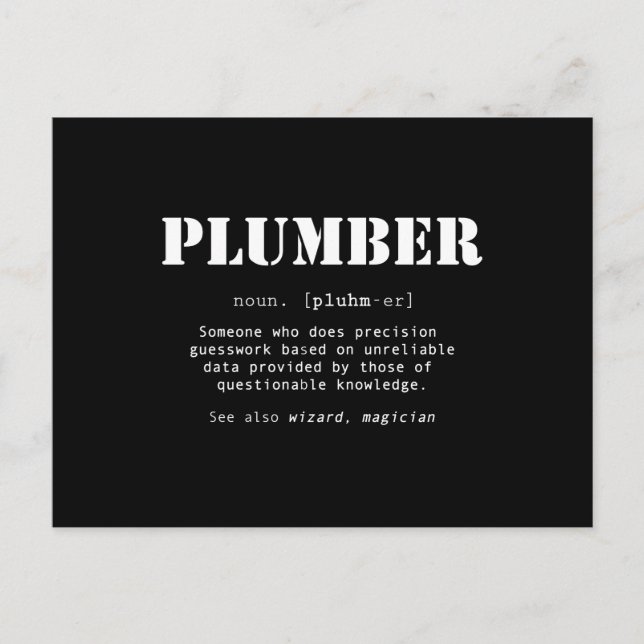 Funny Plumber Gift - Dictionary Definition Postcard (Front)