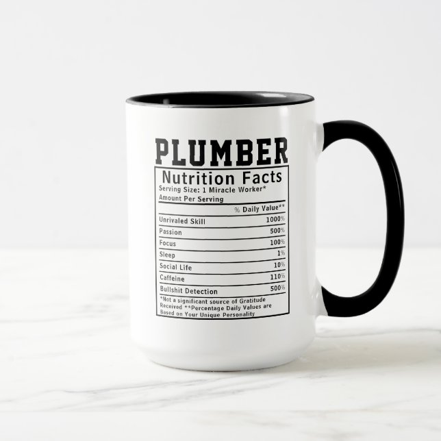 Funny Plumber Nutrition Facts Staff Worker Gift Mug (Right)