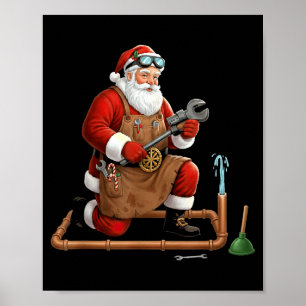 Funny Plumber Santa Christmas Graphic Poster