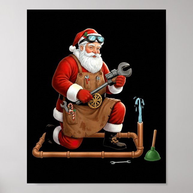 Funny Plumber Santa Christmas Graphic  Poster (Front)