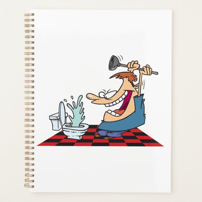 Funny Plumber with Toilet Plunge Humor Planner (Front)