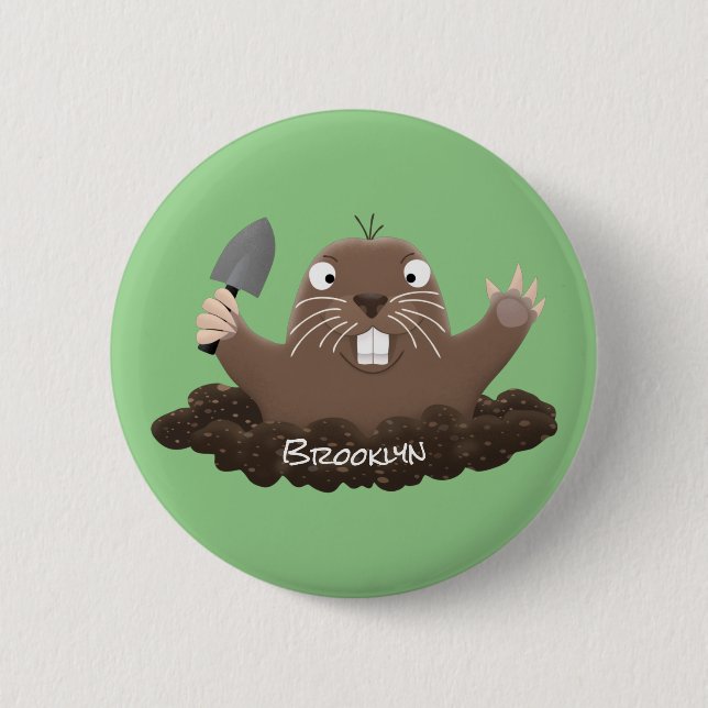 Funny pocket gopher digging cartoon illustration 2 inch round button (Front)