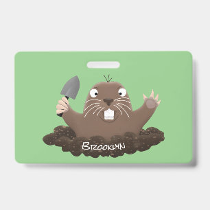 Funny pocket gopher digging cartoon illustration badge