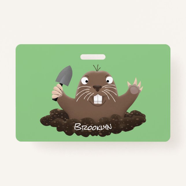 Funny pocket gopher digging cartoon illustration badge (Front)