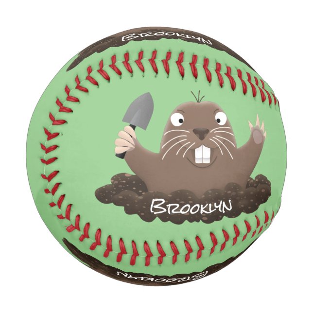 Funny pocket gopher digging cartoon illustration baseball (Front Left)