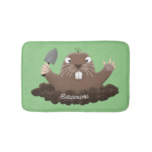 Funny pocket gopher digging cartoon illustration bath mat
