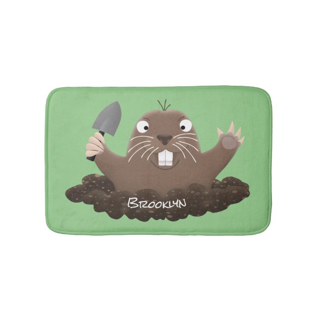 Funny pocket gopher digging cartoon illustration bath mat (Front)