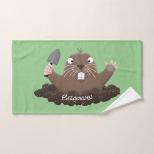 Funny pocket gopher digging cartoon illustration  bath towel set