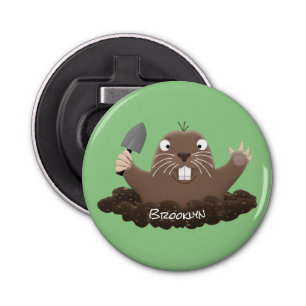 Funny pocket gopher digging cartoon illustration bottle opener
