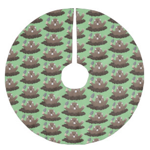 Funny pocket gopher digging cartoon illustration  brushed polyester tree skirt