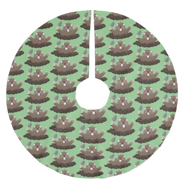 Funny pocket gopher digging cartoon illustration  brushed polyester tree skirt (Front)